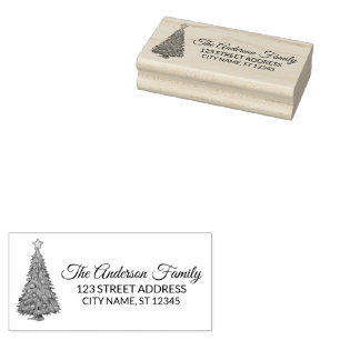 Return Address   Christmas Tree Personalised  Rubber Stamp