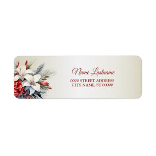 Return Address Christmas White Red Flowers Holiday