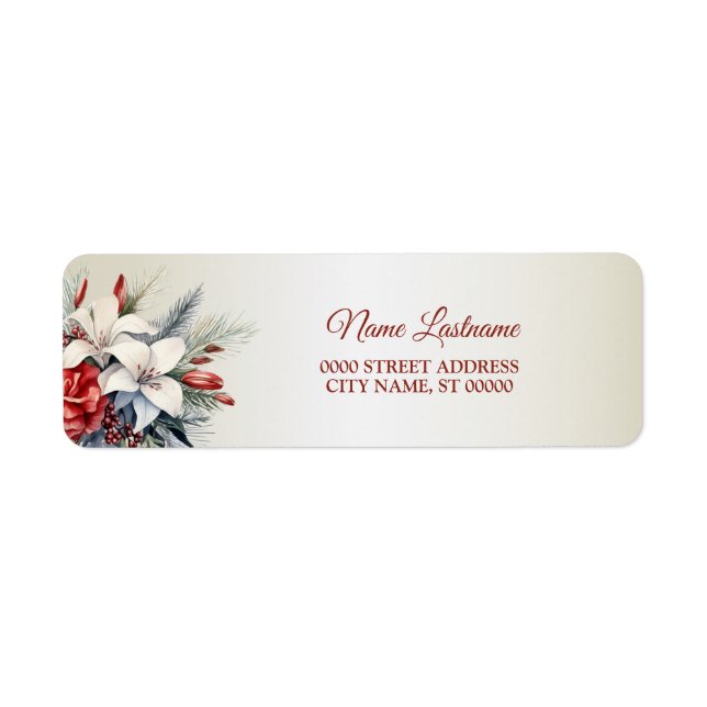 Return Address Christmas White Red Flowers Holiday (Front)