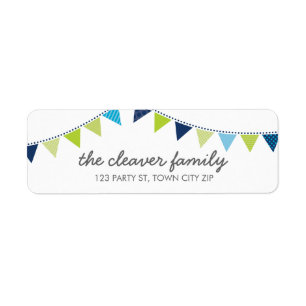 RETURN ADDRESS colourful fun bunting blue green bo