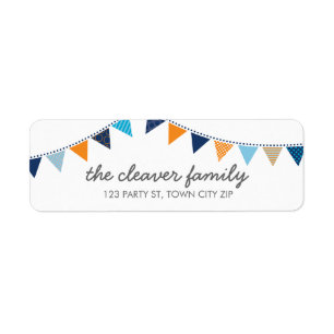 RETURN ADDRESS colourful fun bunting blue orange