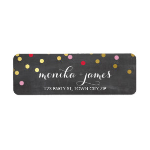 RETURN ADDRESS confetti gold red pink chalkboard