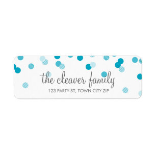 RETURN ADDRESS confetti polka dot bright aqua blue