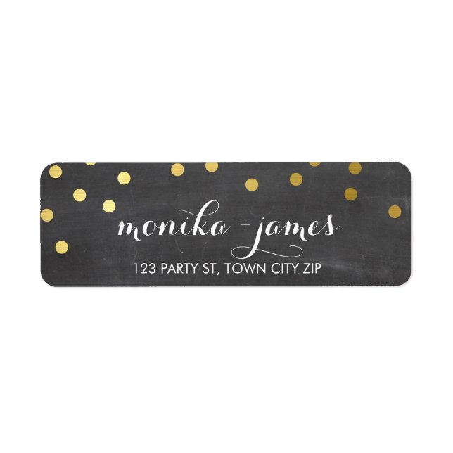 RETURN ADDRESS confetti polka dot gold chalkboard (Front)