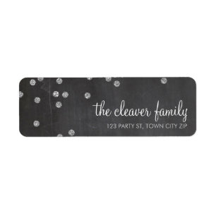 RETURN ADDRESS confetti silver glitter chalkboard