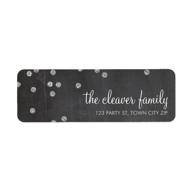 RETURN ADDRESS confetti silver glitter chalkboard (Front)