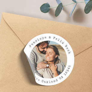 Return Address Couple Photo Classic Round Sticker