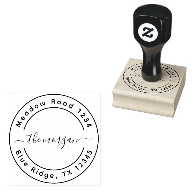 Return Address Custom Script Family Name Simple Rubber Stamp (Stamped)