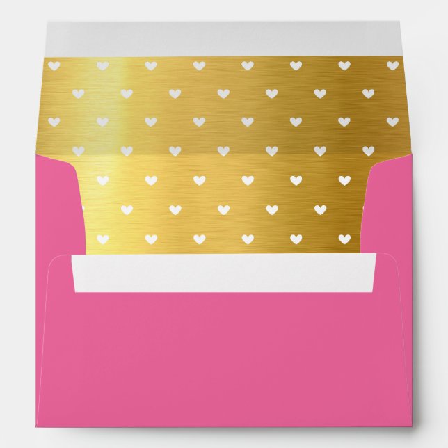 RETURN ADDRESS cute pretty pink white hearts gold Envelope (Back (Bottom))
