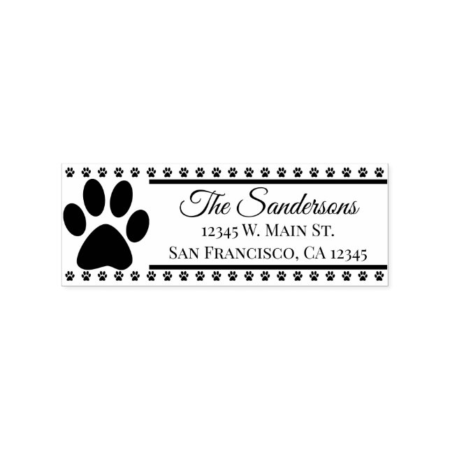 Return Address Dog Cat Pawprint Family Name Rubber Stamp (Imprint)