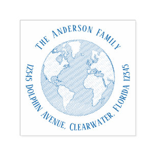 Return Address Earth Globe Simple Minimalist Self-inking Stamp