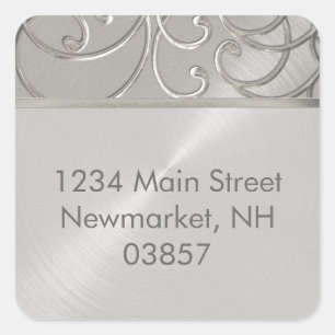 Return Address Elegant All Silver Filigree Swirls Square Sticker