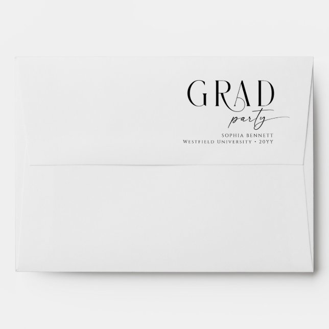 Return Address Elegant Black Script Graduation Envelope (Back (Top Flap))