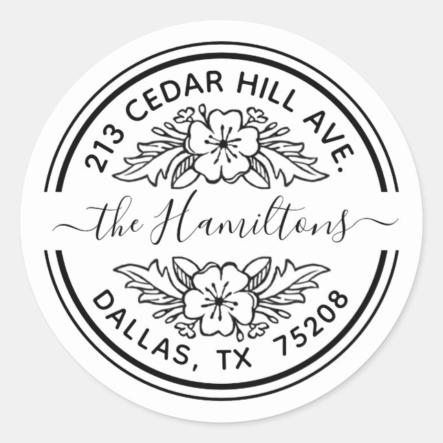 Return Address Elegant Floral Classic Round Sticker (Front)