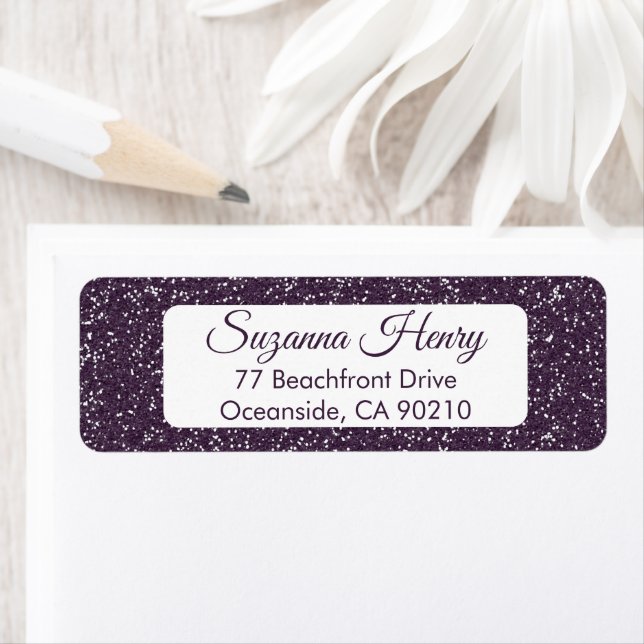 Return address _elegant handwriting purple glitter (Insitu)