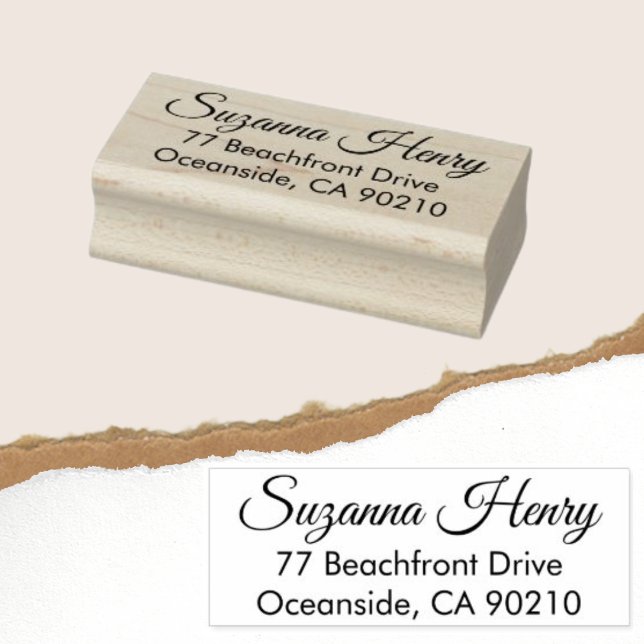 Return address _elegant handwriting Wood Rubber Stamp (Creator Uploaded)
