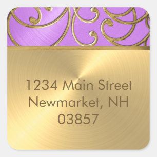 Return Address Elegant Orchid Purple Gold Filigree Square Sticker