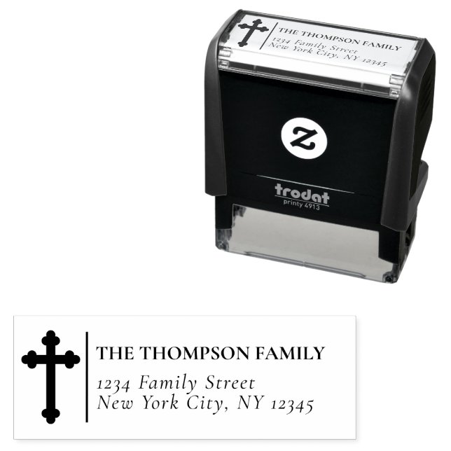 Return Address Family Christian Cross Self-inking Stamp (In Situ)