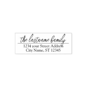 Return Address Family Name Modern Isabella Script Self-inking Stamp