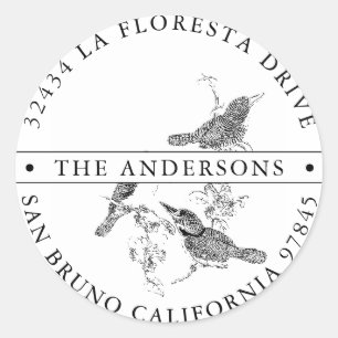 Return Address Family Name Vintage Bird Classic Round Sticker