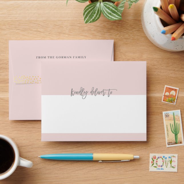 RETURN ADDRESS FLAP modern pale pink faux gold Envelope (Desk)