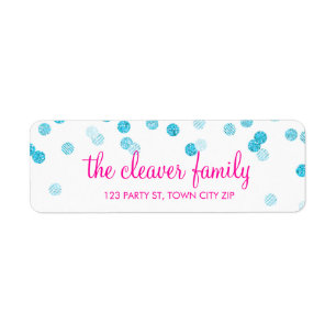 RETURN ADDRESS fun confetti polka dot glitter aqua