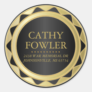 Return Address Gold and Black Round Labels