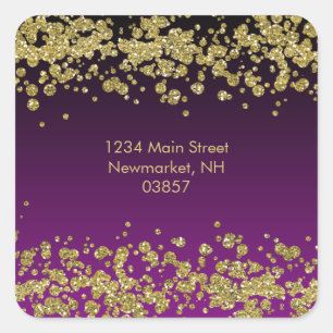 Return Address Gold Glittery Border Square Sticker