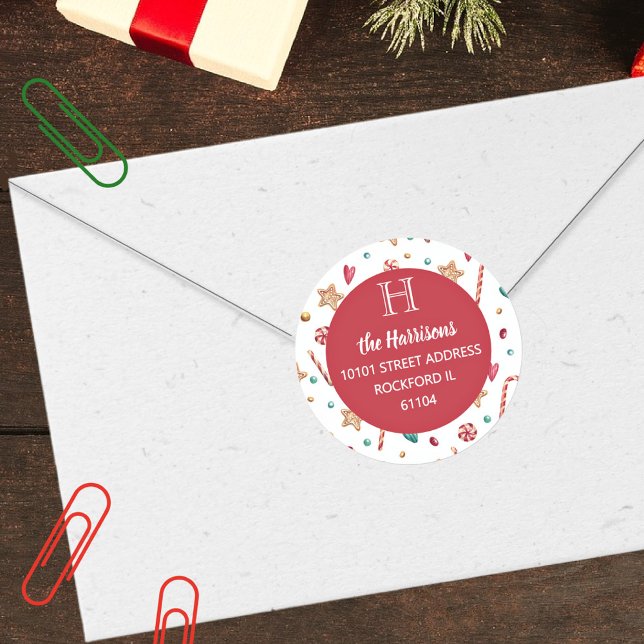 Return Address Holidays Sweet Goodies Pattern Classic Round Sticker (Creator Uploaded)