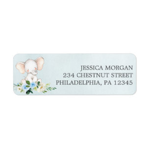 Return Address Label Blue Elephant