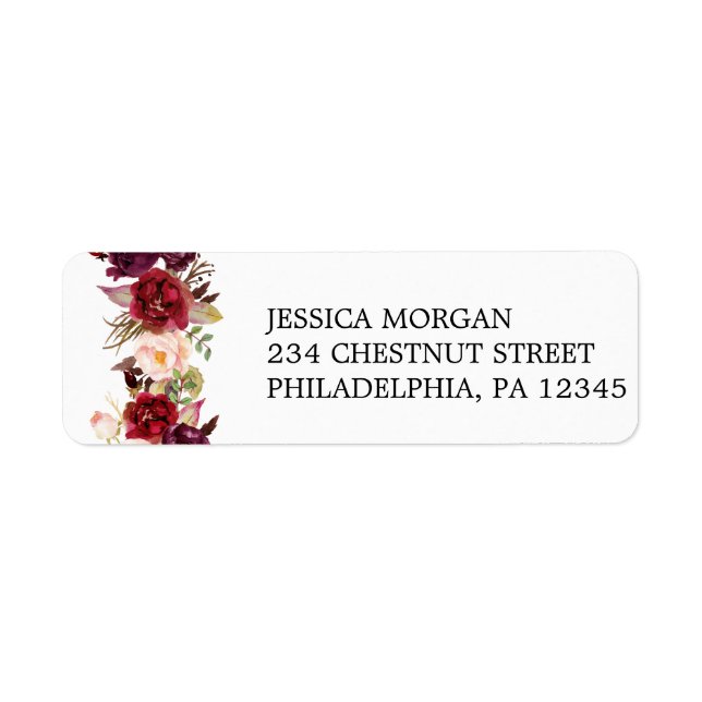 Return Address Label Boho Burgundy (Front)