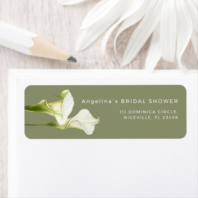 Return Address Label Calla Lilies bridal shower. (Insitu)