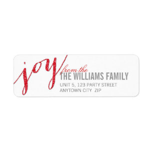 RETURN ADDRESS LABEL chevron glitter type red