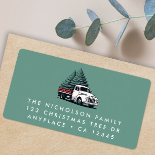 Return Address Label Christmas Tree Truck Green