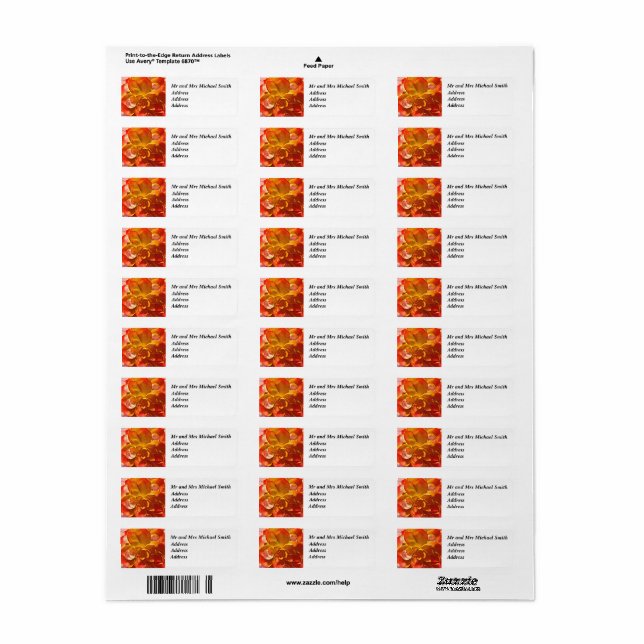 Return Address Label Fiery Flower (Full Sheet)