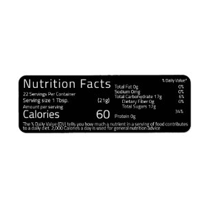 Return Address Label Honey Nutrition Facts Black