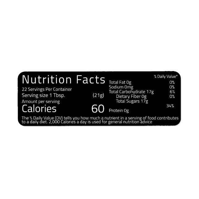 Return Address Label Honey Nutrition Facts Black (Front)