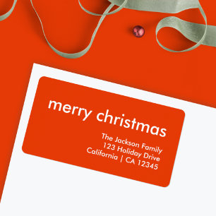 Return Address Label   Merry Christmas Modern Red