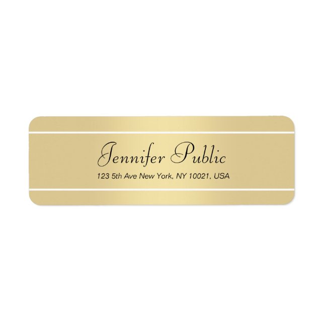 Return Address Label Modern Gold White Script (Front)