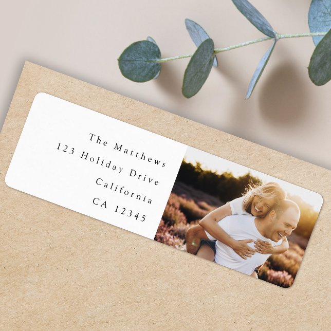 Return Address Label | Modern Photo White Minimal (Add your own photo to this elegant modern white return address label by Guava)