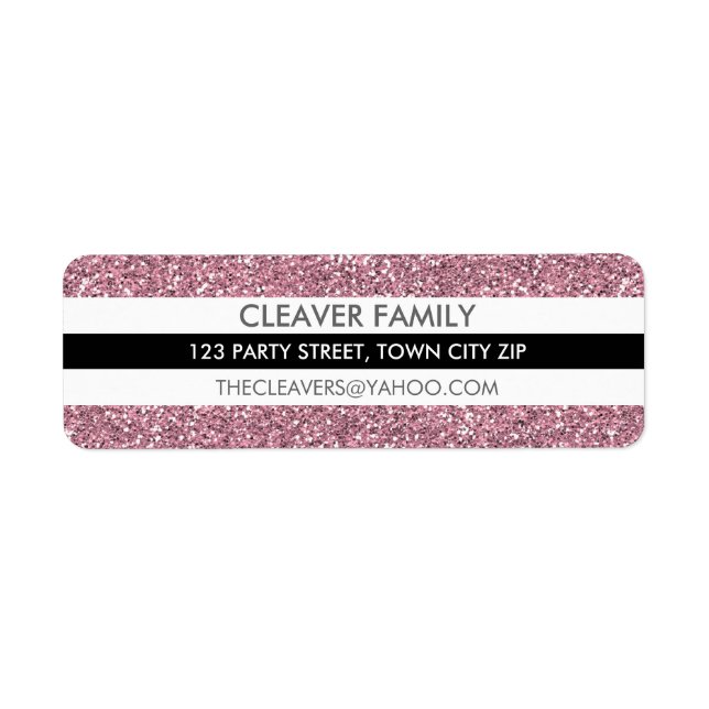 RETURN ADDRESS LABEL modern stripe glitter pink (Front)