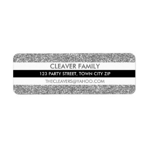 RETURN ADDRESS LABEL modern stripe glitter silver