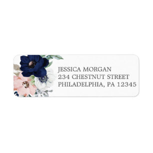Return Address Label Navy Blooms