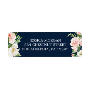 Return Address Label Navy Blue Gold Blush