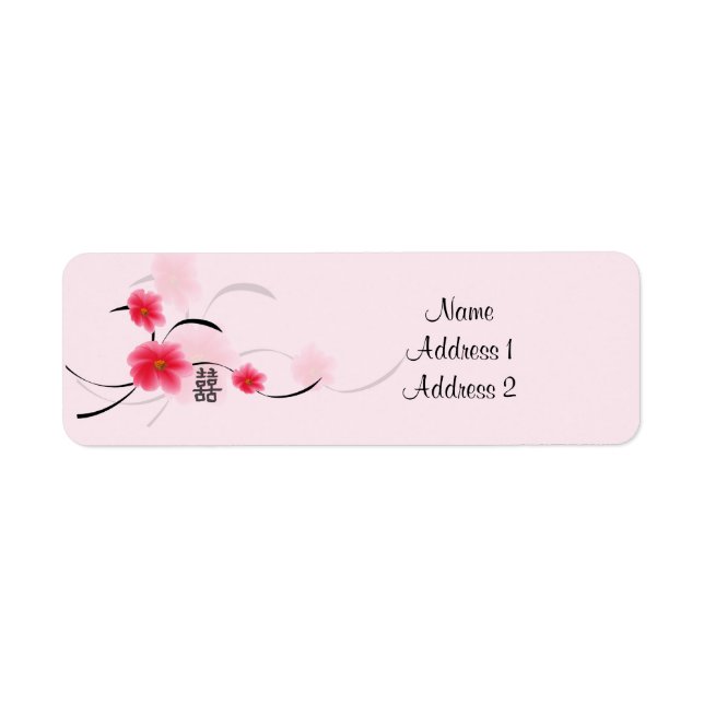 Return Address Label Pink Blossom Double Happiness (Front)