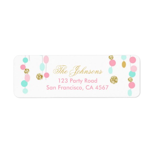 Return Address Label Pink Mint Gold glitter