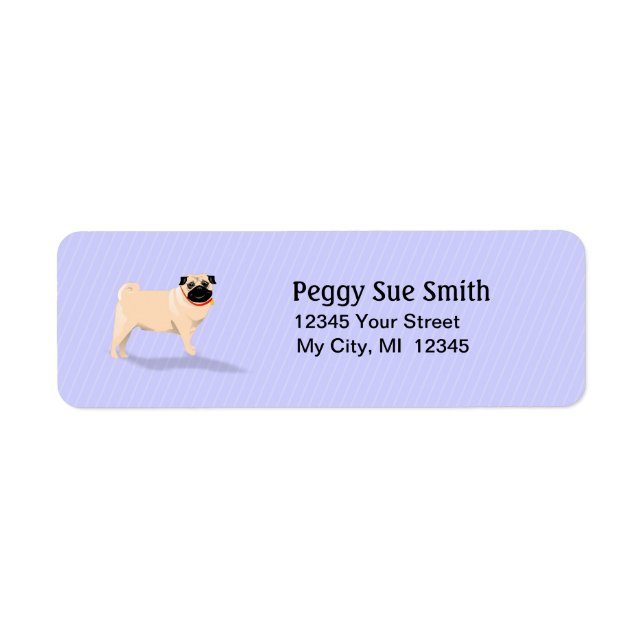 Return Address Label - Pug Dog - Light Blue (Front)
