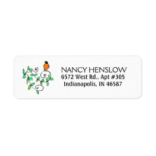 Return Address Label - Robin Bird - Leaves Design