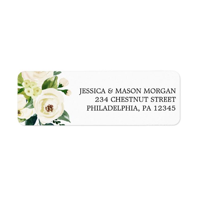 Return Address Label White Roses (Front)