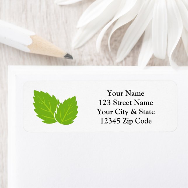 Return address label with green mint leaf clip art (Insitu)
